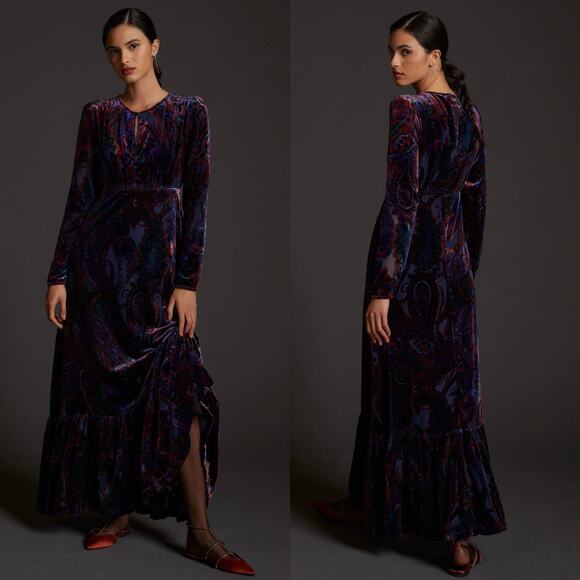 Anthropologie Dresses & Skirts - Anthropologie Blue Motif Burnout Velvet Maxi Dress Women’s 2